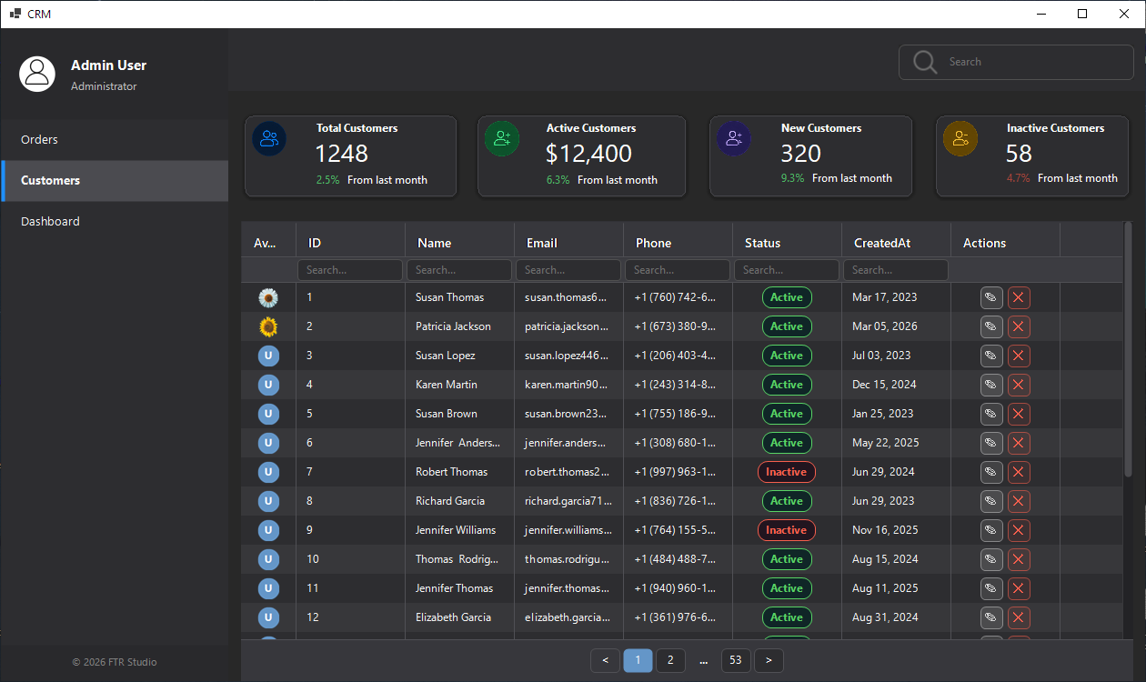 Customer management interface