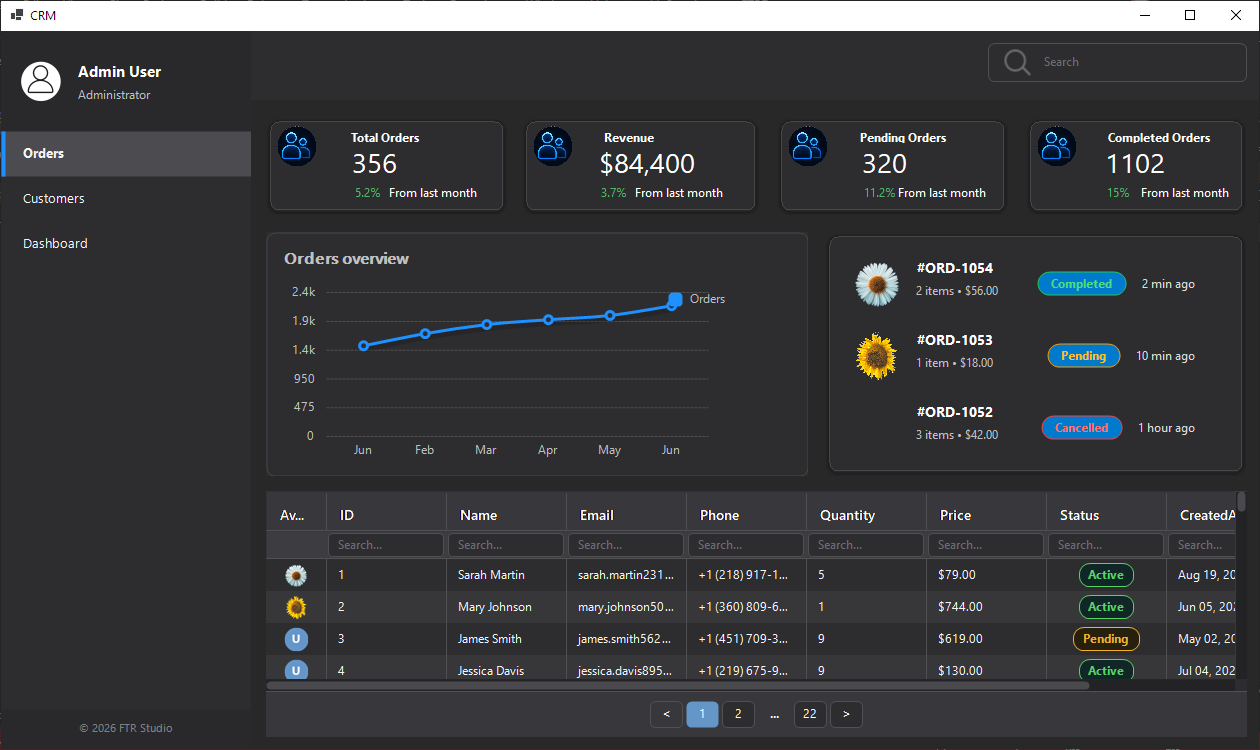 Orders interface